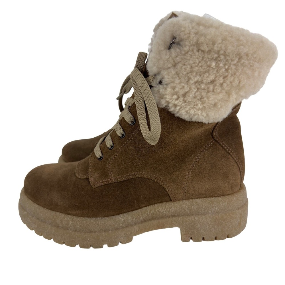 La Canadienne Brown Suede Faux Fur Combat Boots 5.5 Made Canada - Picture 5 of 13